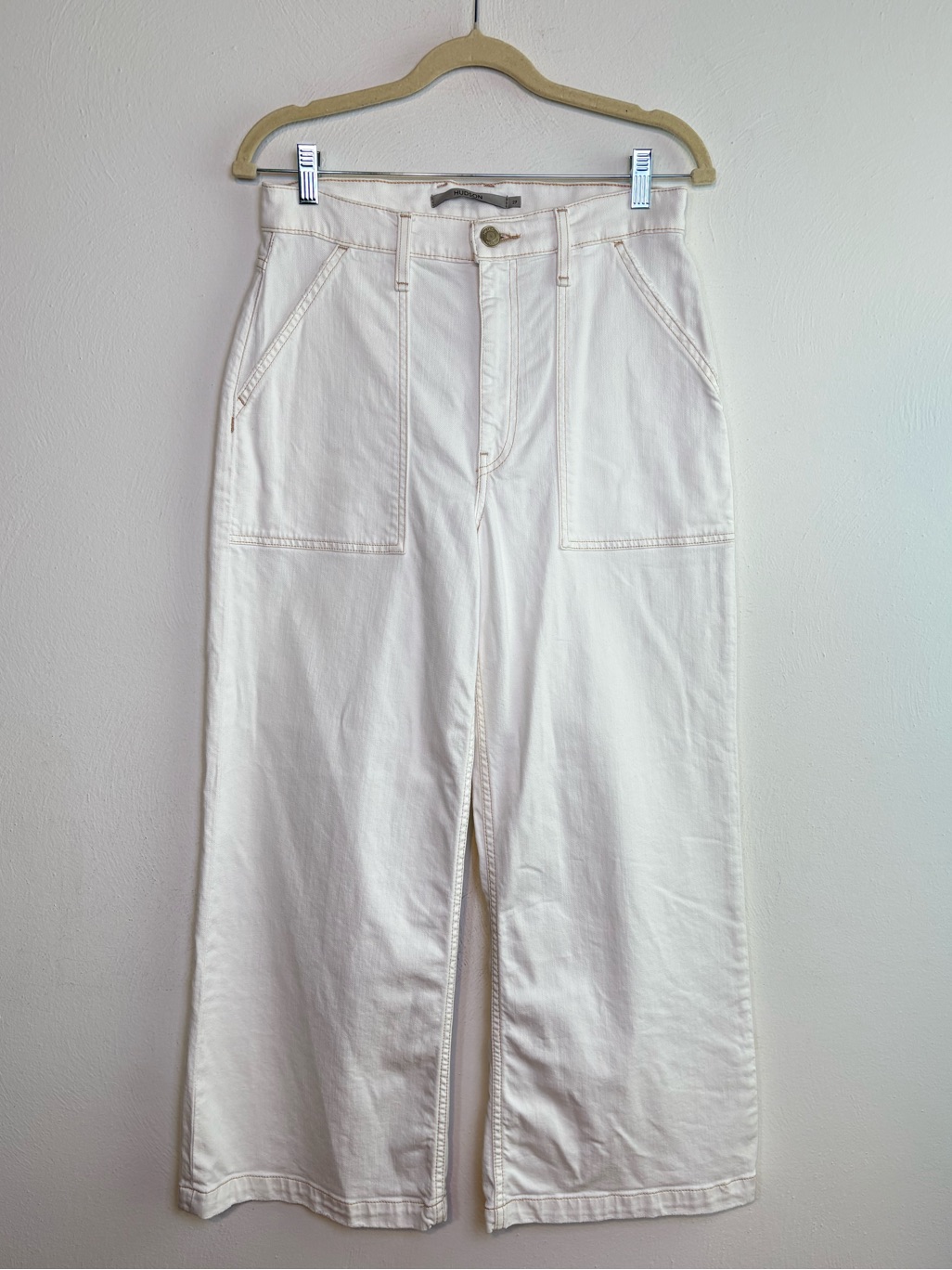 Hudson Jodie High Rise Wide Leg Cropped Jeans In White 27 Like New